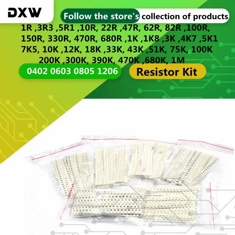 

660PCS/LoT Resistors 1206 0603 0402 0805 Smd Resistor Kit 3.3 5.1 10 22 47 82 100 150 330 470 680 Ohm 4.7K 10K 12K 18K 51K Ohm