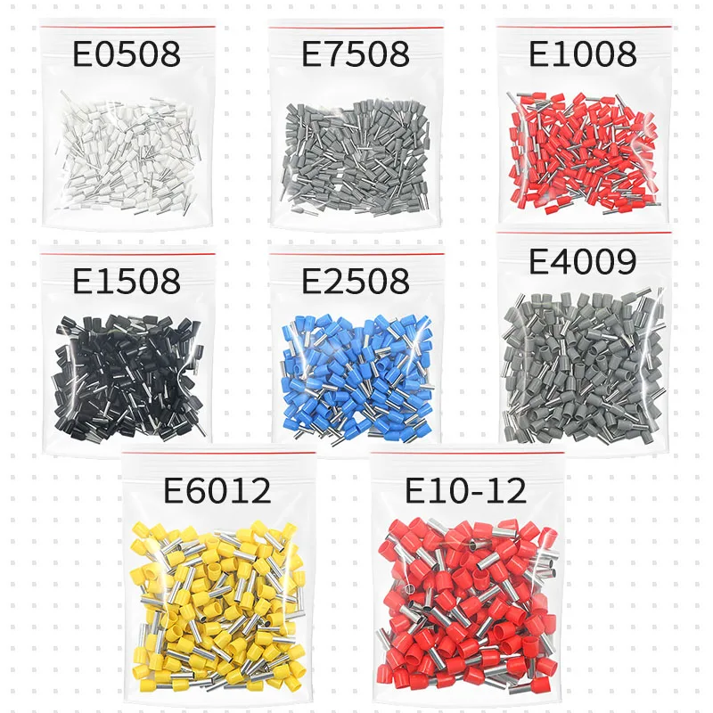 100PCS Tubular Crimp Terminals Electrical Wire Cable Ferrules Connectors E0508 E7508 E1008 E1508 E2508 E4009 E6012 Ring Sleeve