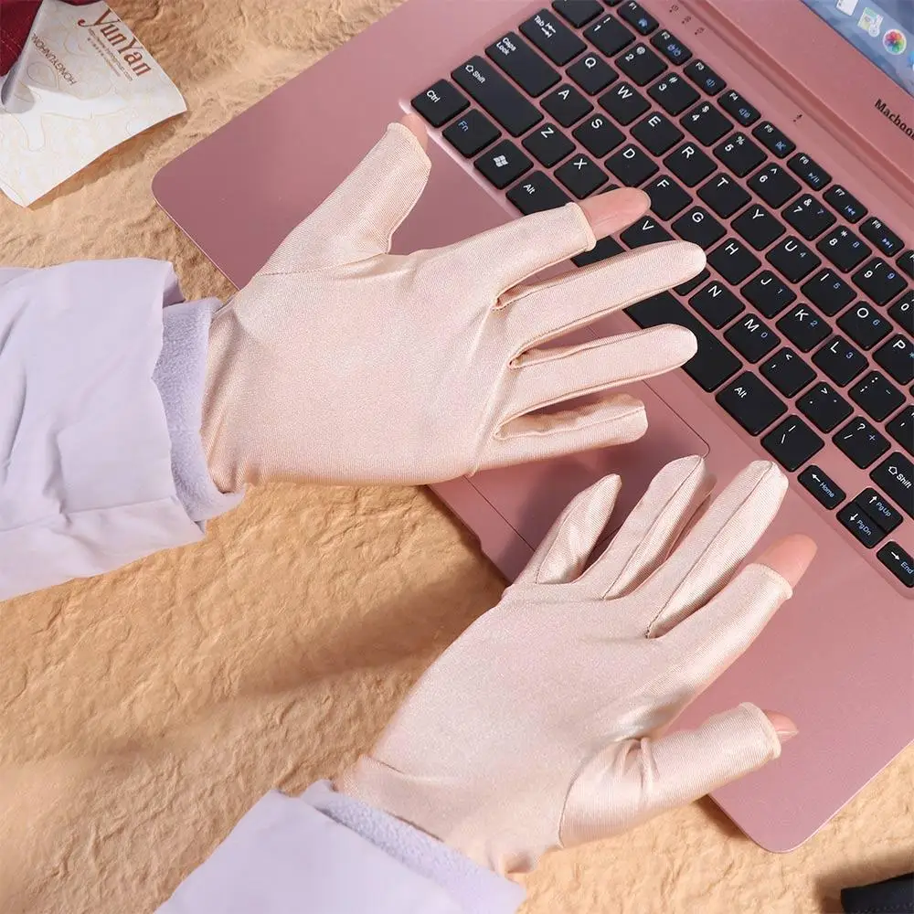 

1 Pair Spandex Women Sun Protection Gloves Ice Silk Semi-finger Thin Ice Silk Gloves Anti-UV Thin Half Finger Gloves Female/Lady