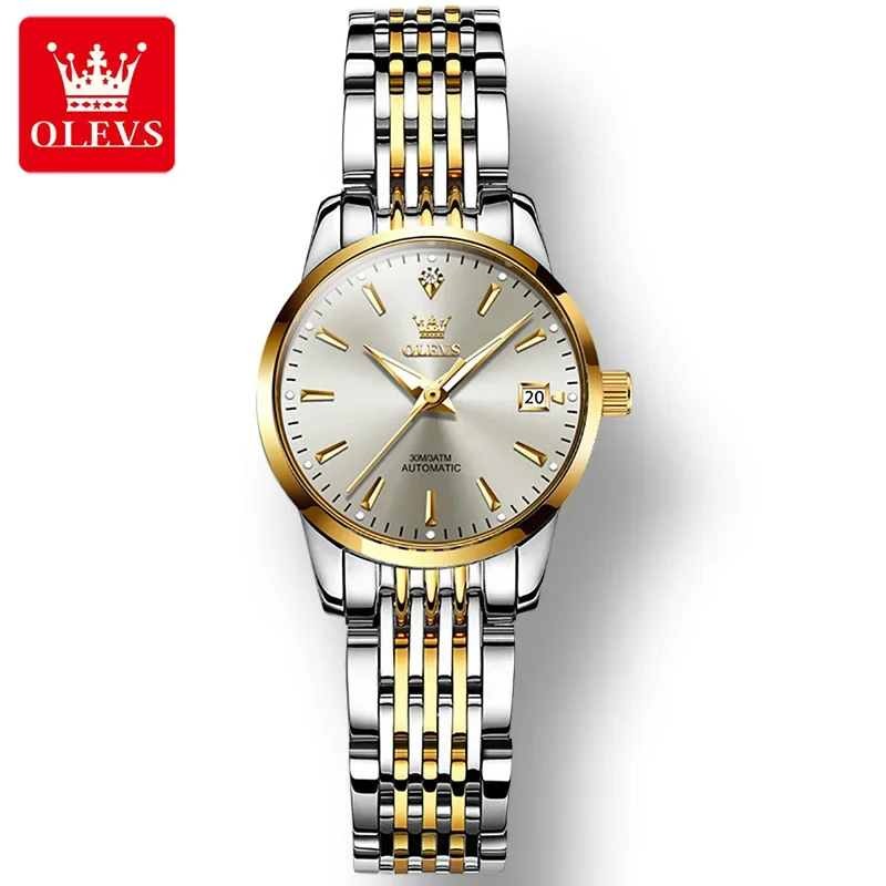 OLEVS 6635 Automatic Mechanical Waterproof Women Wristwatches Business Stainless Steel Strap Full-automatic Watch for Women