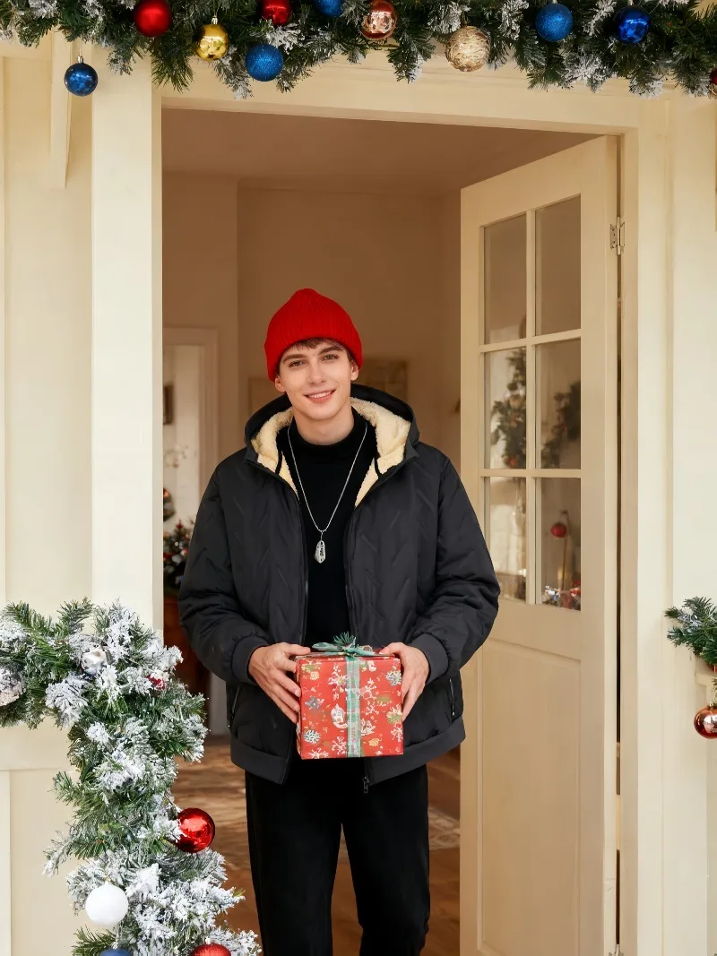 معطف شتوي معزول حراريًا للرجال مع إغلاق بسحاب كامل، ملابس خارجية بغطاء للرأس مقاومة للرياح وقابلة للغسل في الغسالة والطقس البارد #5