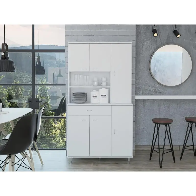 وحدة تخزين مخزن المطبخ البيضاء، تصميم حديث، خزائن لتنظيم مستلزمات المطبخ، حل موفر للمساحة، متين و