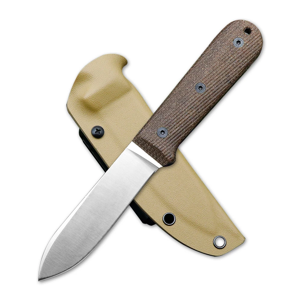 Cuchillo fijo con mango de lino y acero DC53, cuchillo recto para caza en la jungla al aire libre, herramienta de bolsillo portátil para supervivencia y acampada