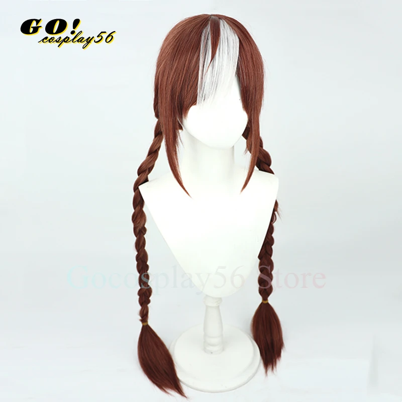 Derby Hokko Cosplay Peruca para Meninas, Rabo de Cavalo Longo Trançado, Cabelo Castanho, Franja Branca, Idol Headwear, New Idol, 100cm