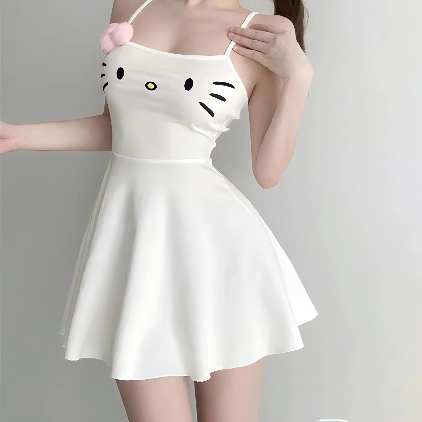 Vestido de Hello Kitty de Anime Sanrio, vestido bonito y dulce para mujer, vestido Sexy de tirantes para chica, vestido de vacaciones en la playa, camisón de estudiante
