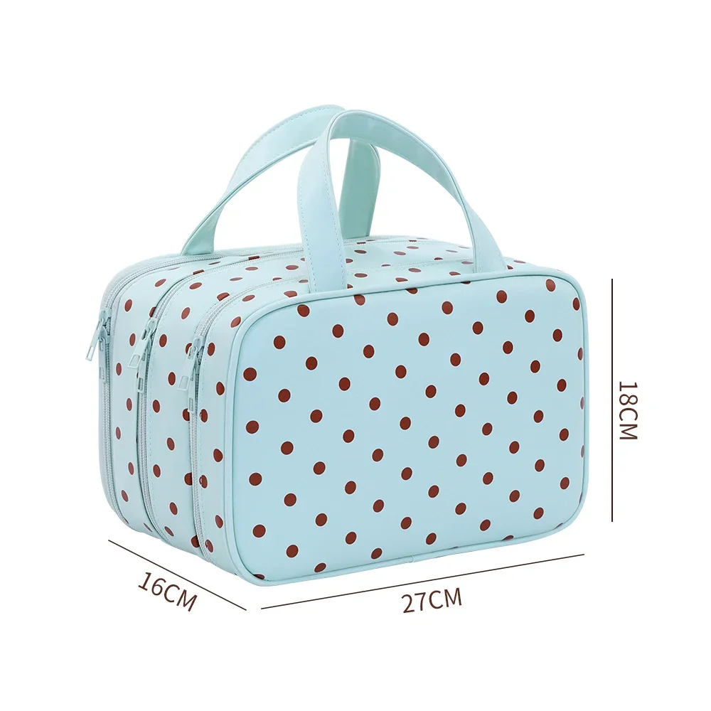Gepunktete Kosmetiktasche mit großer Kapazität, wasserdichter PU-Reise-Toilettentaschen-Organizer, dreilagige Trennwand, Reise-Aufbewahrungstasche – Detail 1