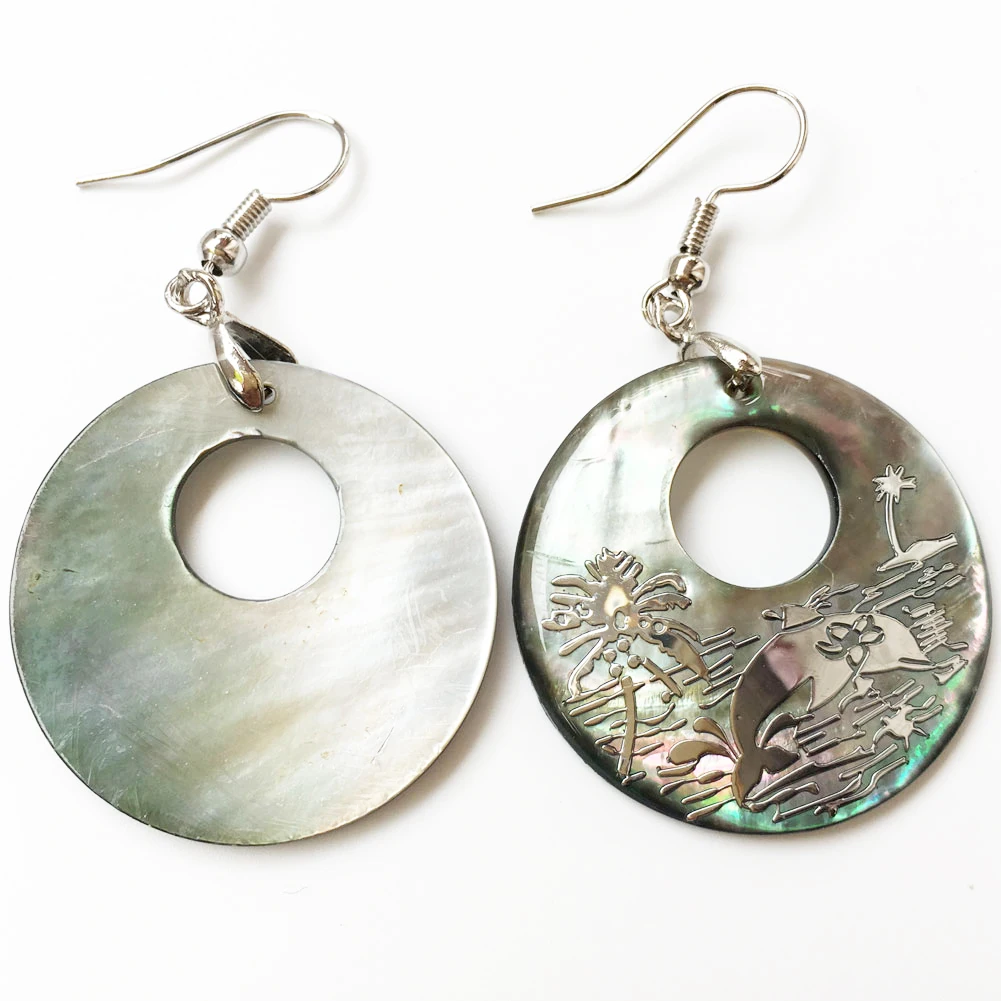 Beautiful Mother of pearl Shell Round Oval Art Women Men Dangle Earring PWFH623