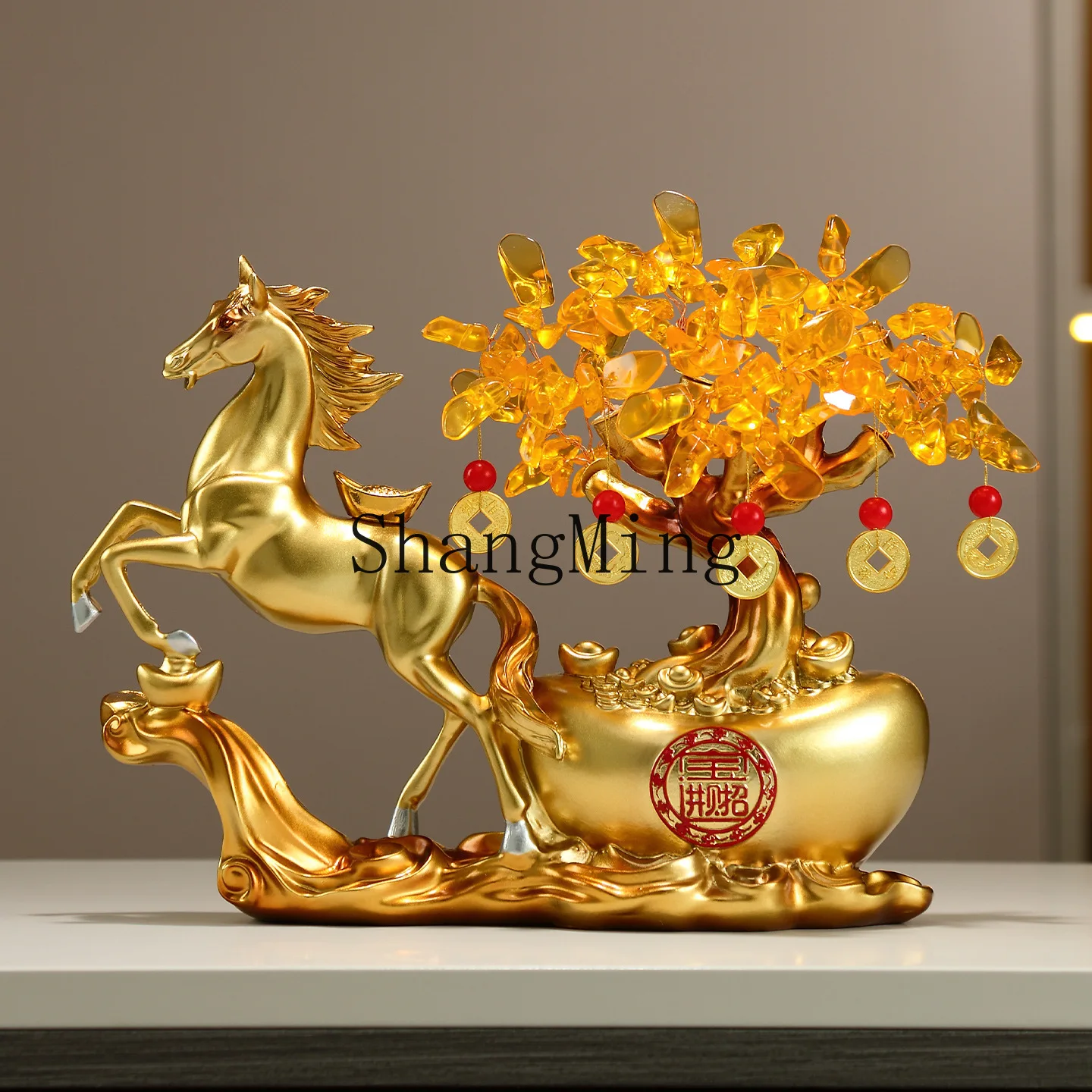 

PYH will get rich soon Feng Shui ornament Ma Yuanbao Fortune Tree office decoration housewarming opening gift