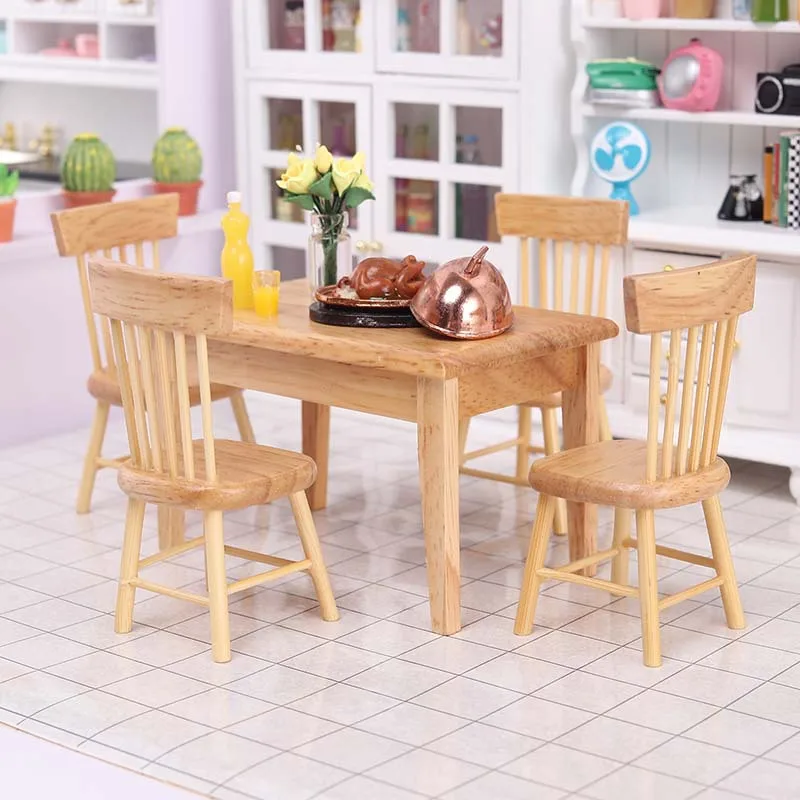 Miniature Items Dollhouse Dining Table 5 Pieces Set Mini-model 1:12 BJD Doll Ob11 Table Chair Doll House Furniture Accessories