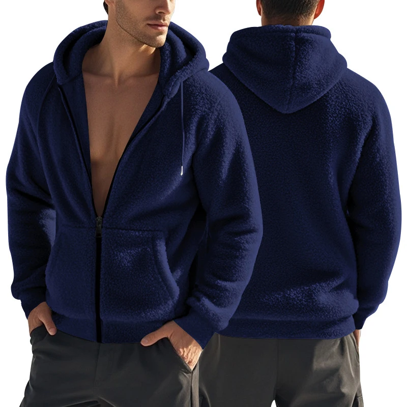

Mens Hooded Casual Zipper Cardigan Sweatshirts Tops Double Faced Fleece Long Sleeve Warm Soft Hood Clothes Jacket Coat Plus Size