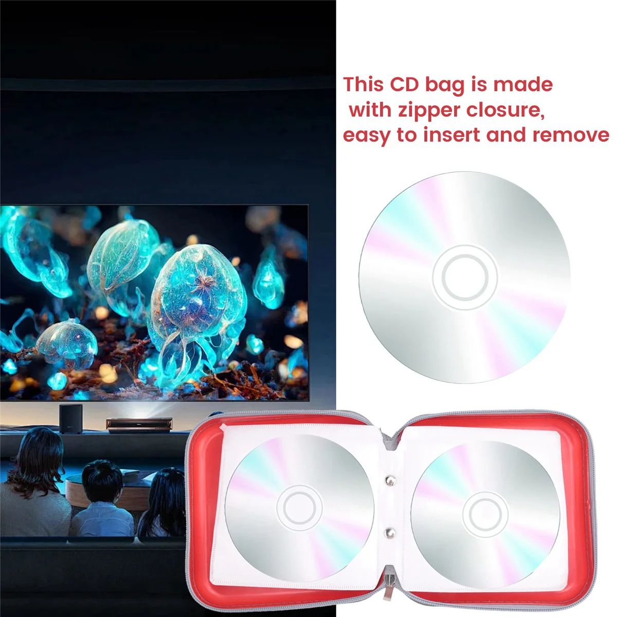 ABQR 40 CD DVD Disc Album Storage Carry Case Cover Wallet Sleeve Holder Bag Hard Box - Red