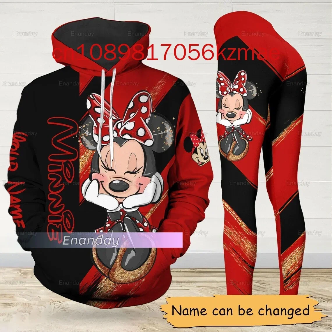 2025 New Disney Minnie Mouse 3D Hoodie Women\'s Hoodie Yoga Leggings Set Mickey Yoga Sweatpants Hoodie Fashion Sports Suit