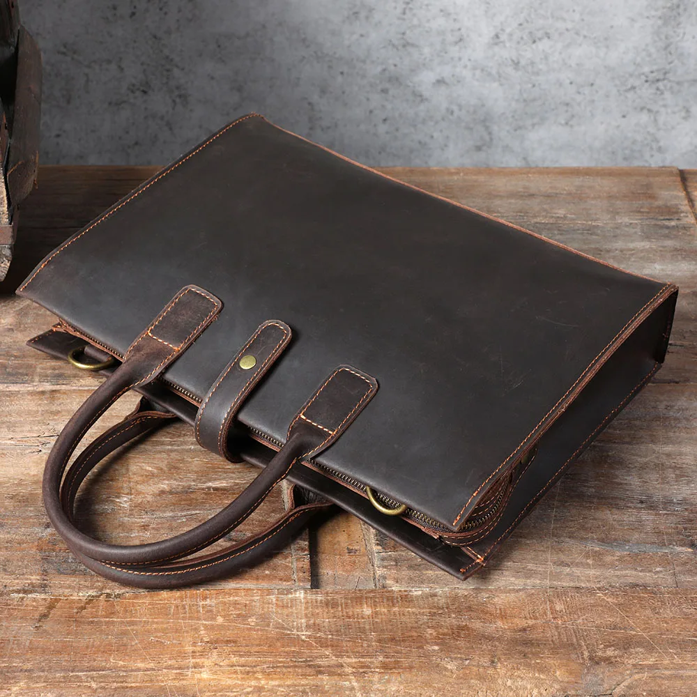 S.WORKER Handgefertigte Vintage-Leder-Aktentasche | Einfache Herren-Business-Handtasche 14" Laptop-Tasche – Detail 12