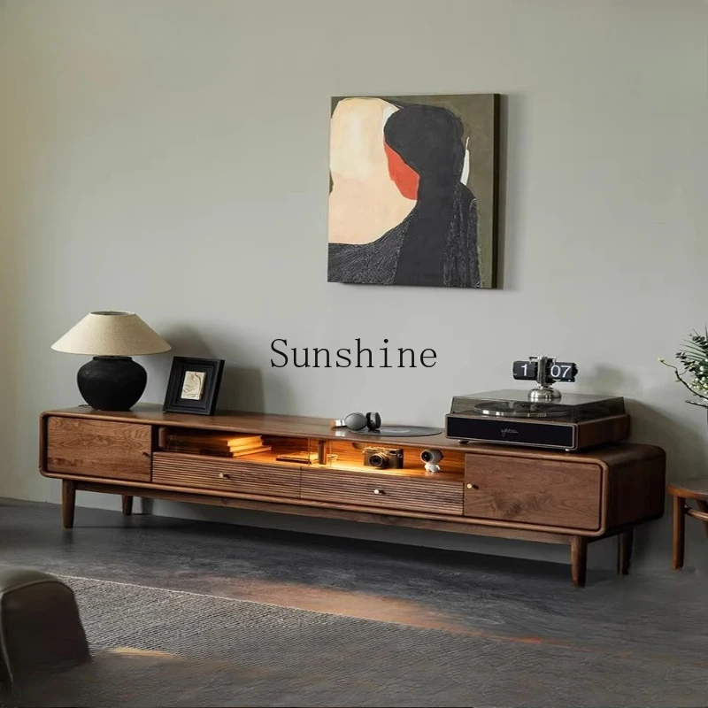 North American black walnut solid wood TV cabinet simple log audio-visual cabinet