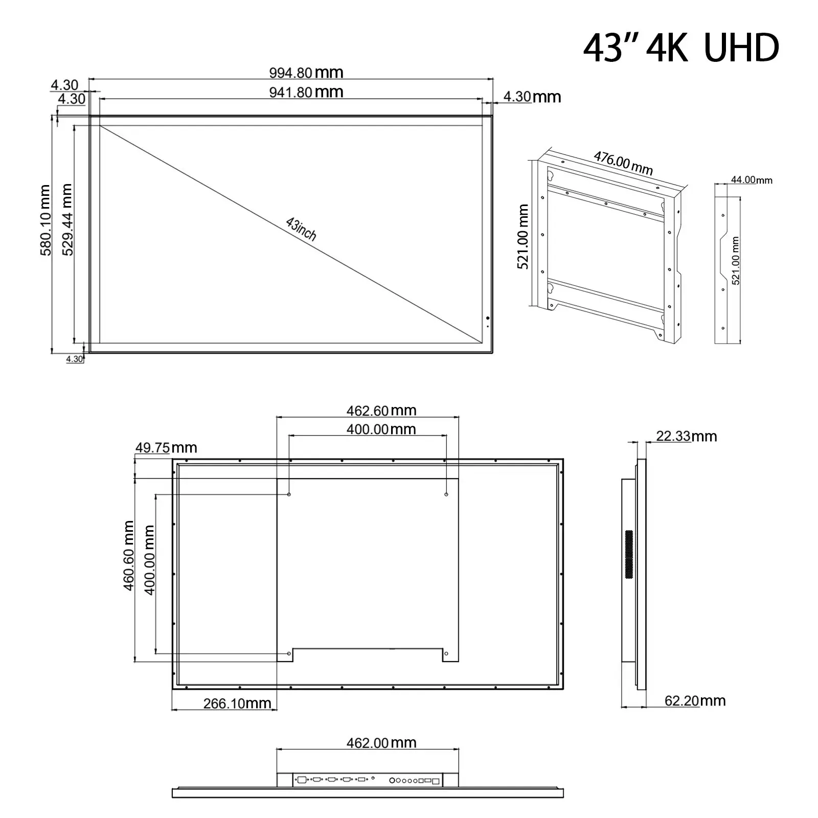 43 Inches Smart Mirror TV Bathroom LED Big Screen 4K TV Waterproof webOS Large Television WiFi DVB ATSC Voice Control