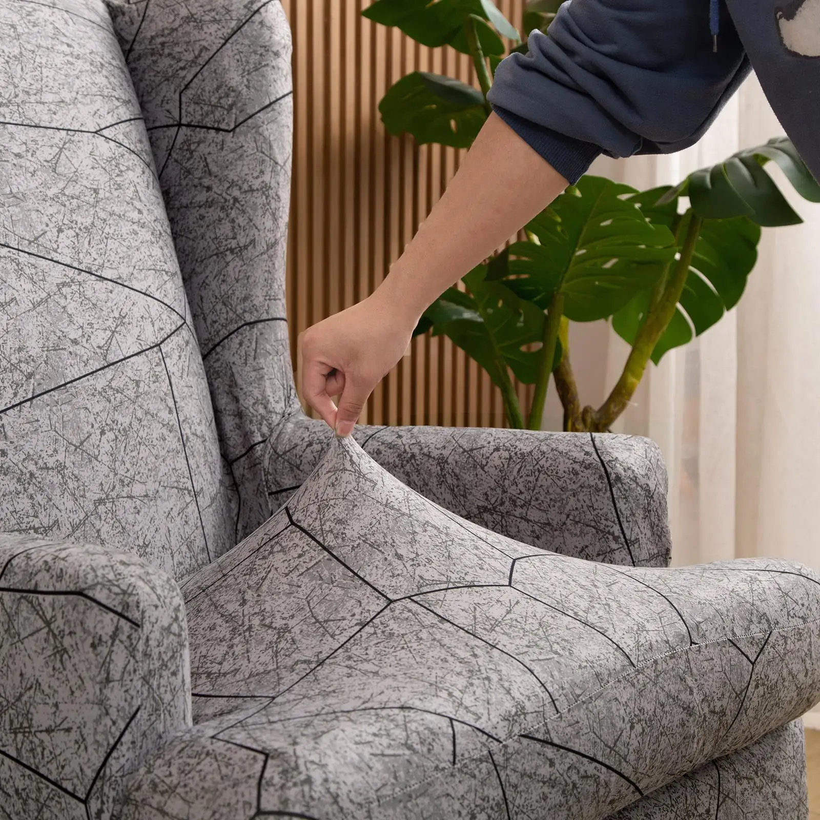 Wing Slipcovers Stretch Polyester Wingback Arm Slipcovers Furniture Skid Resistance Machine Washable
