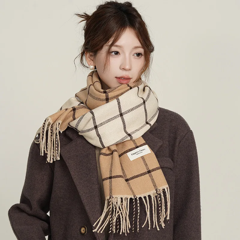 

45*180cm Plaid Winter Warm Scarves Long Thick Shawls Scarf for Women Neck Wraps Unisex Keep Warmth Neckerchief Neckwear Shawl