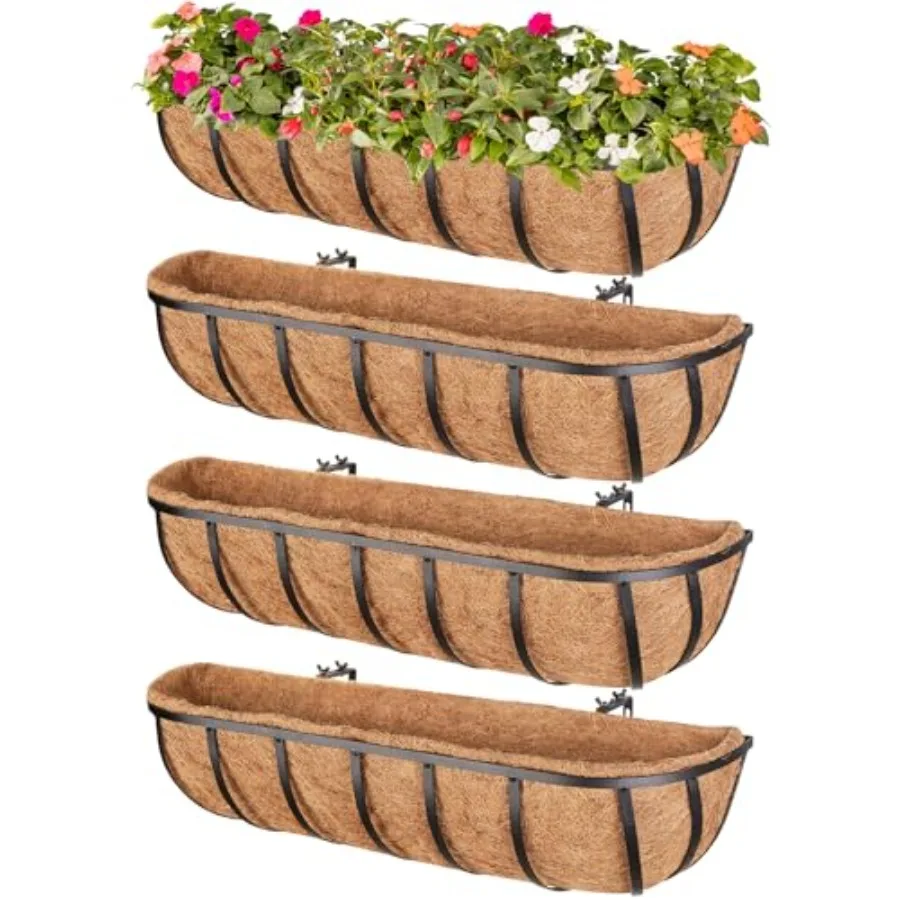 

Pack Window Boxes Railing Planter Box with Coconut Liner, Balcony Railg Planter Horse Trough Deck Wdow Planters, Metal Railg Ha