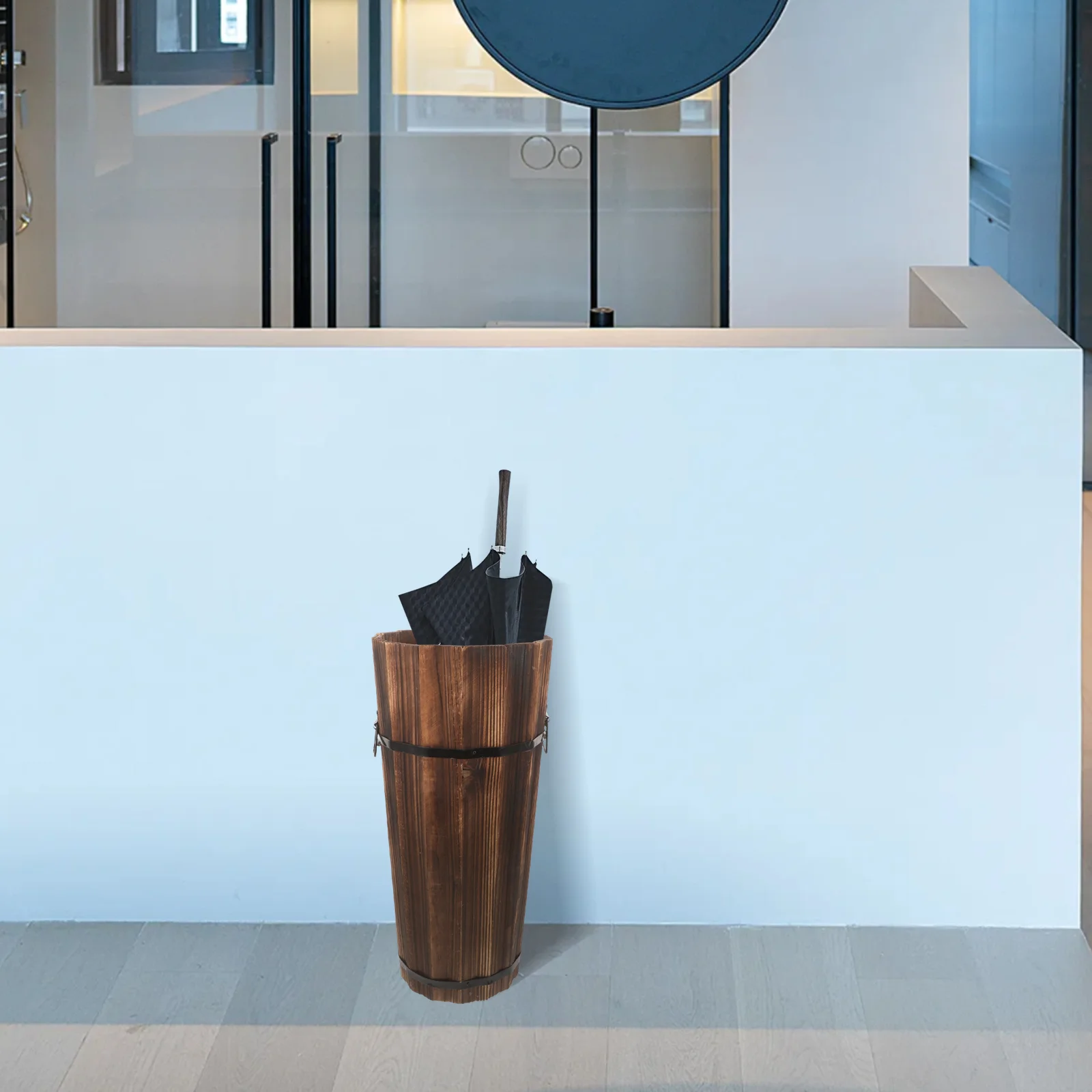 Wooden Umbrella Bucket Entryway Storage Holder Stand Shelf for Outdoor -saving Organizer