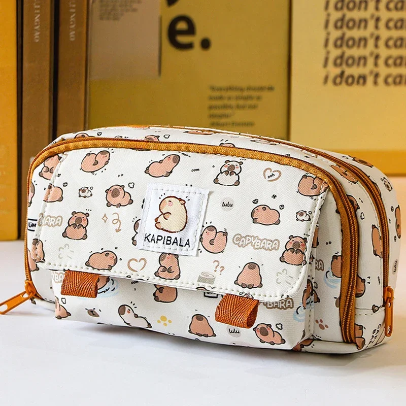 

Capybara Cute Pencil Case Large Capacity Multi-Compartment Fabric Stationery Pouch 3-Layer Organizer for Student Kawaii Pen Bags