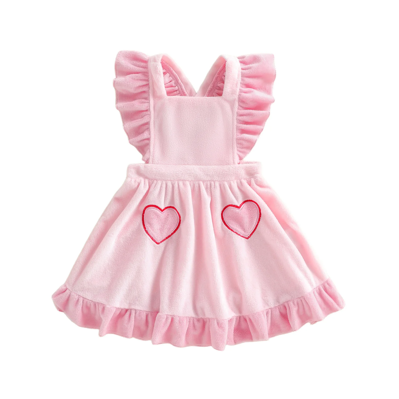 

Платье на День Святого Валентина для маленьких девочек, платье трапециевидной формы с вышивкой в виде сердца и рюшами, с летящими рукавами