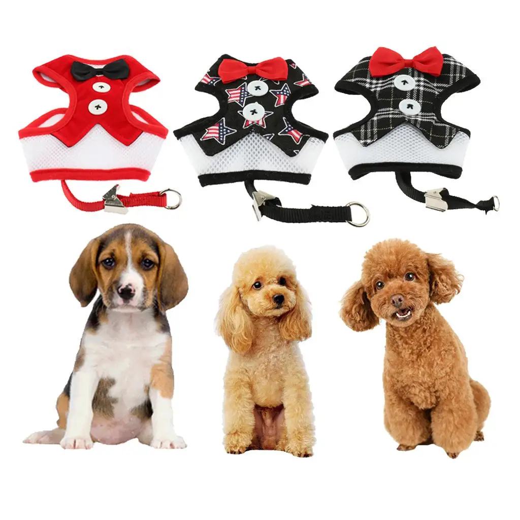 Cute Bowknot Design Comfort Dog Vest Harness Leash Dog Outdoor Walking Vest