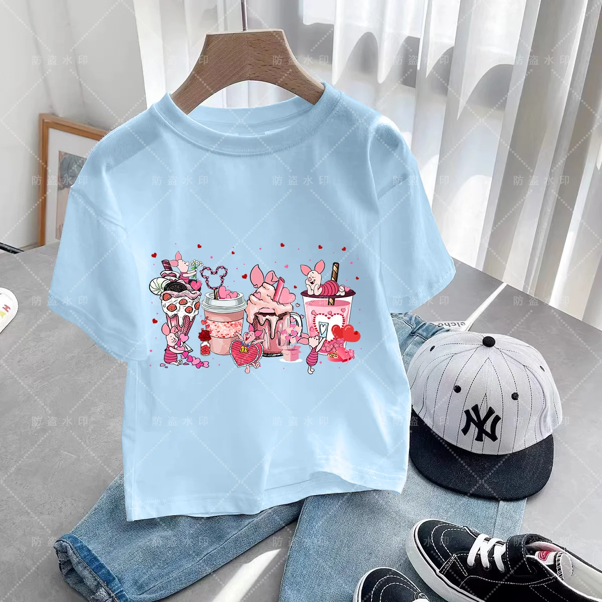 Kaus musim panas anak perempuan Disney T-shirt musim panas gambar cetak hewan kartun baju anak perempuan baju lengan pendek musim panas Kawaii baju anak lucu T-shirt