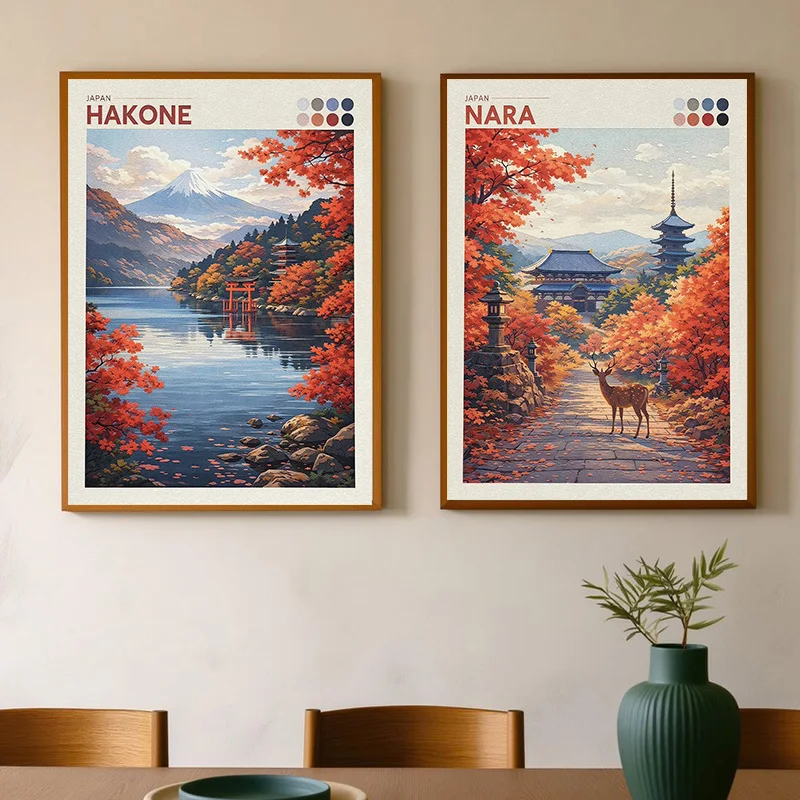 Japan Cityscape Poster Tokyo Cherry Blossoms Mt.Fuji Autumn Torii Gate Canvas Painting Print for Living Room Home Decor Cuadros