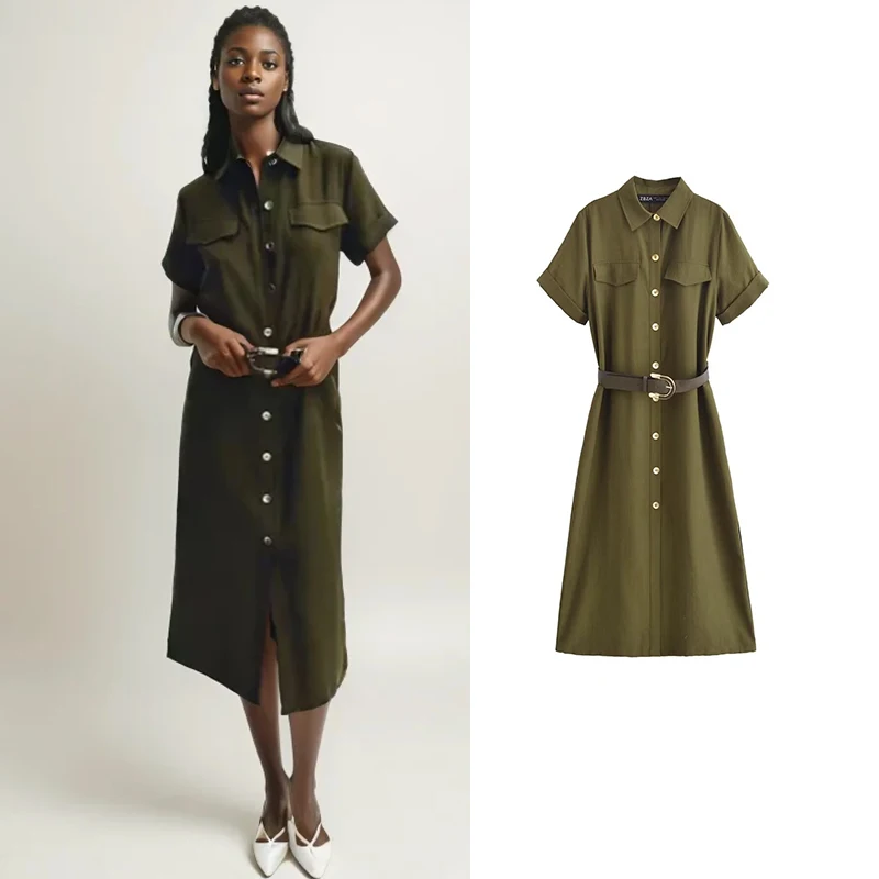 

Women's 2025 New Dress Summer Street Fashion Slim Belt Long Dress Women's Holiday Chic Youth Dress