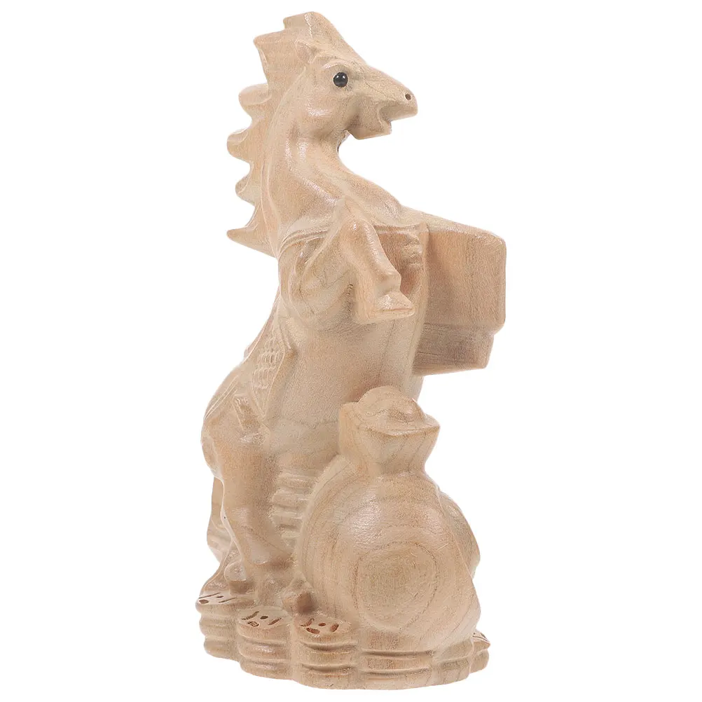 Wooden Horse Statue Decorative Carving Desk Home Office Animal Figurine Feng Shui Zodiac 2026 Year Ornament Handmade Placement