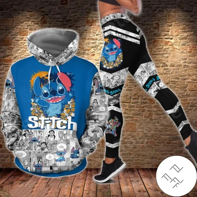 New Disney Stitch 3d Hoodie Women's Hoodie Leggings Suit Stitch Yoga Pants Sweatpants Fashion Sports Suit Disney Women Yoga Suit