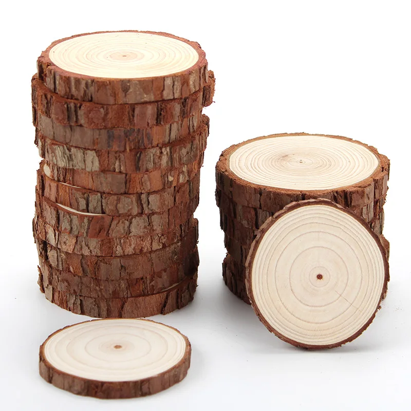 Natural Wood Slices Round Circle Tree Bark Log 2-16cm Wooden Circles for DIY Crafts Wedding Decorations Christmas Ornaments