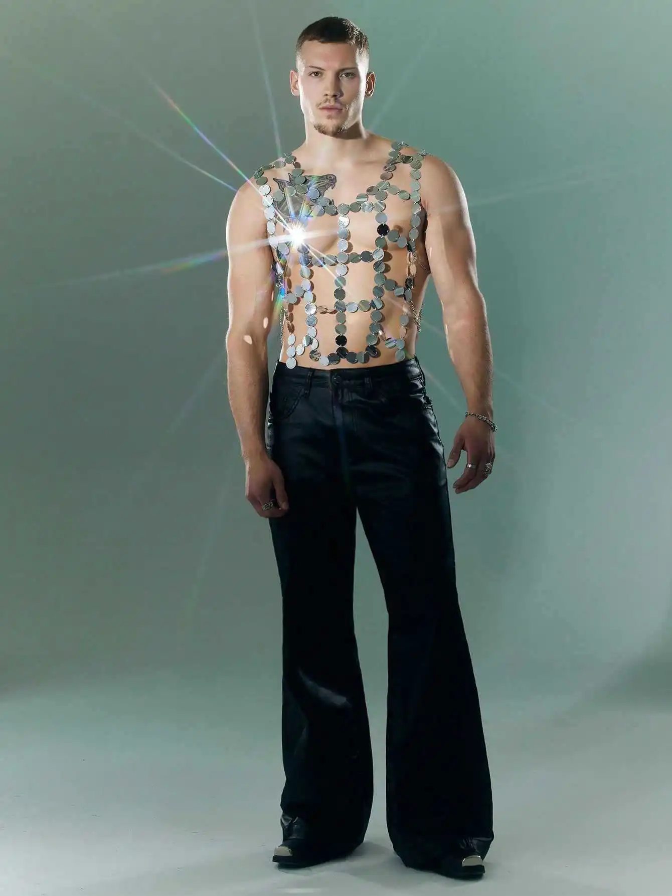 New Heavy Industry Crystal Tassel Men's Body Vest Handmade String Diamond Stage Nightclub Personalized Hollow Outerwear Top