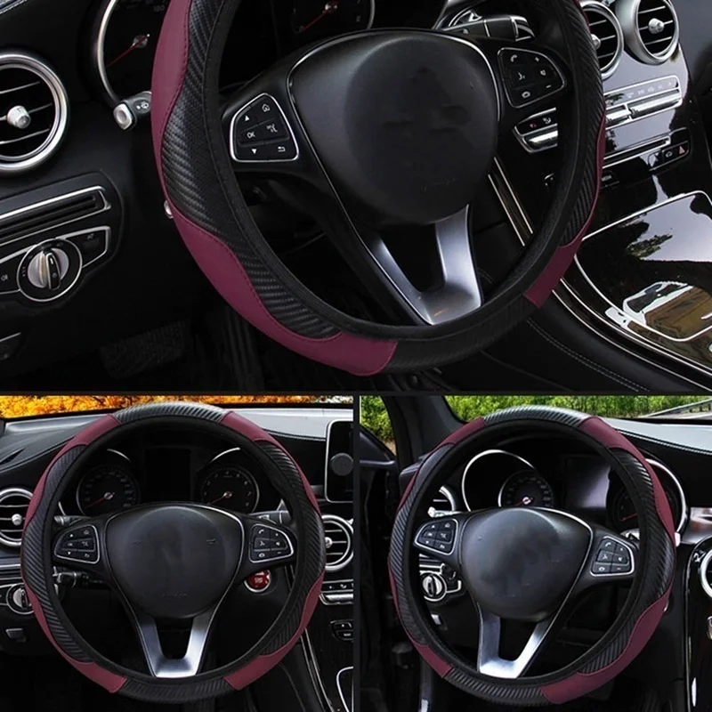 

1PC Anti Slip Car Steering Wheel Cover Carbon Fiber Leather Steering-Wheel Covers Suit For 37-38cm Diameter Interior Accessories