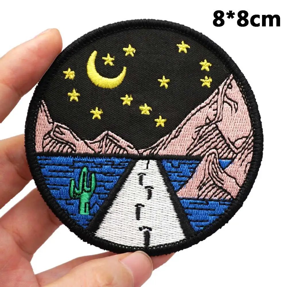 De Zee, Sterrenhemel, Zonsopgang En Zonsondergang, Bergen, Rivieren Landschap Geborduurde Patches Applique Naaien Met Haakrug