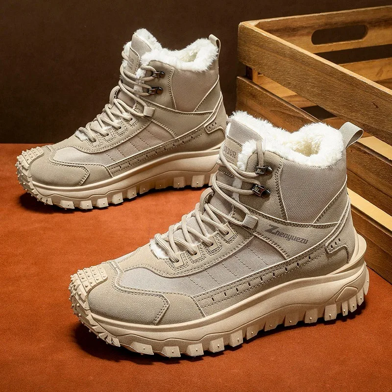 Men's Casual Shoes 2026 Winter New Fashion High Top Thick Warm Boots Resistant Outdoor Plus Size Comfortable Hiking Shoes