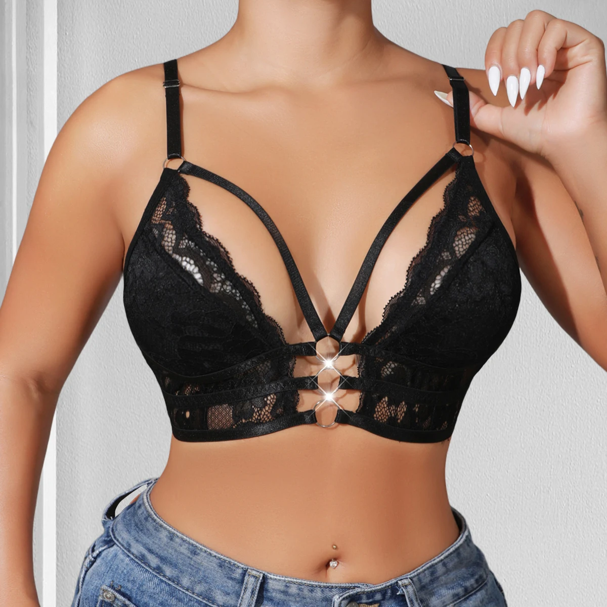 1 قطعة نمط الموضة لا وسادة المرأة مثير بروتيل تنفس مثير الملابس الداخلية المثيرة ملابس داخلية للحفلات الدبابات سترة الإناث الأسود الأزهار #3