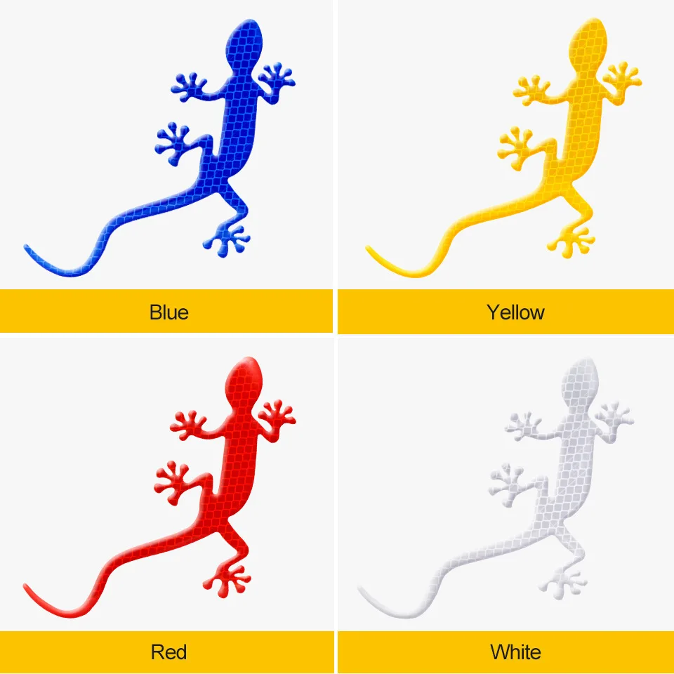 Gecko Reflective Safety Mark Cars Sticker PVC 3D Animal Decals Mark Night Driving Warning Strip Light Reflect Window Sticker