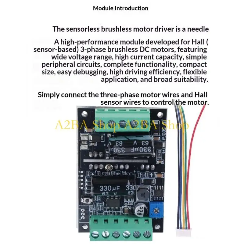 

A2BA 60V 500W BLDC Motor Driver Board For Hall Sensors Brushless Motors Support PLC Analog PWM Control 3D Printing