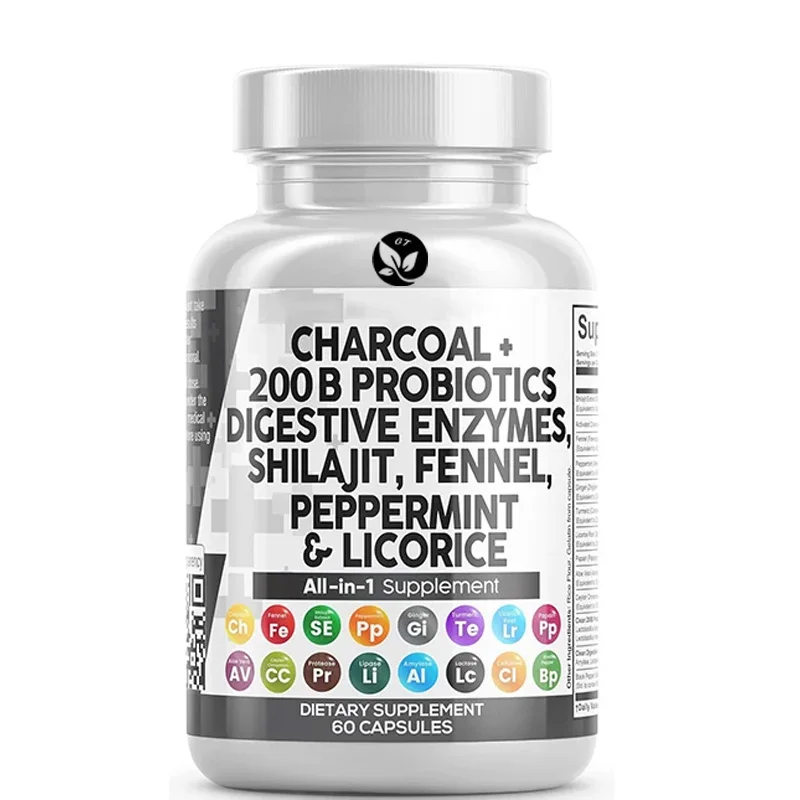 Activated Carbon Capsule Shilajit Probiotics+digestive Enzymes, Peppermint Fennel, Licorice, Papain, Turmeric