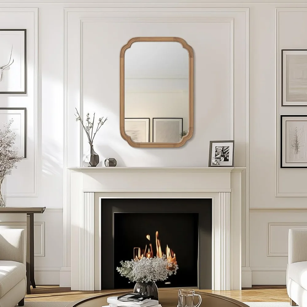 Arched Rectangle Wall Mirror with Scalloped Corners and Wood Frame for Entryway, Living Room, Bedroom - Full Size 20x30 Home Dec