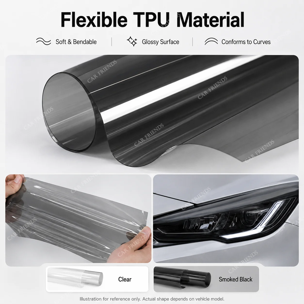 2PCS Pre-Cut Automotive TPU Headlight Protective Film for Volkswagen Golf 8 MK8 R Line GTI 2020-2021 Smoke Black Tint Sticker - view 4