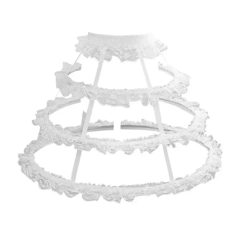 Lolita  3 Hoops Hollow Out Cage Petticoat Skirt Steel Boned Wedding Bride Vintage Underskirt Ruffles Lace Crinoline
