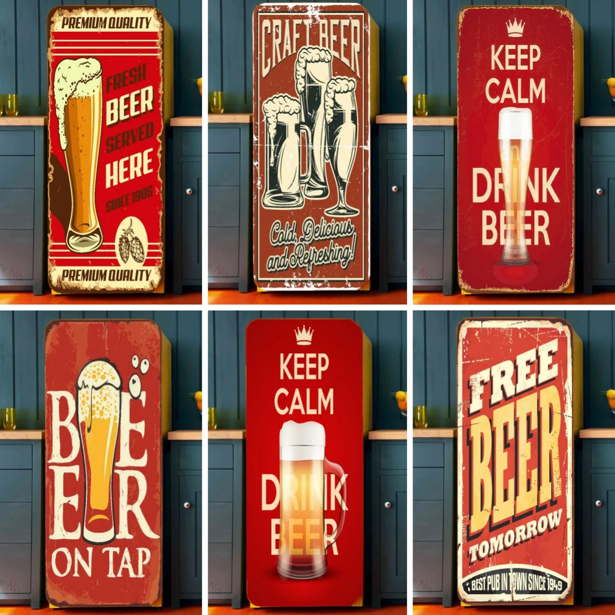 Retro Beer Drink Fridge Door Sticker Waterproof PVC Refrigerator Wallpaper Vintage Cup BEER Poster Kitchen Decoration Stickers