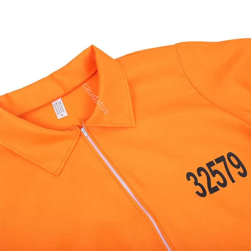 Prisoner Costume Orange Outfit Mens Women Halloween Prison Jumpsuit Adult Jail Criminal Cosplay Fancy