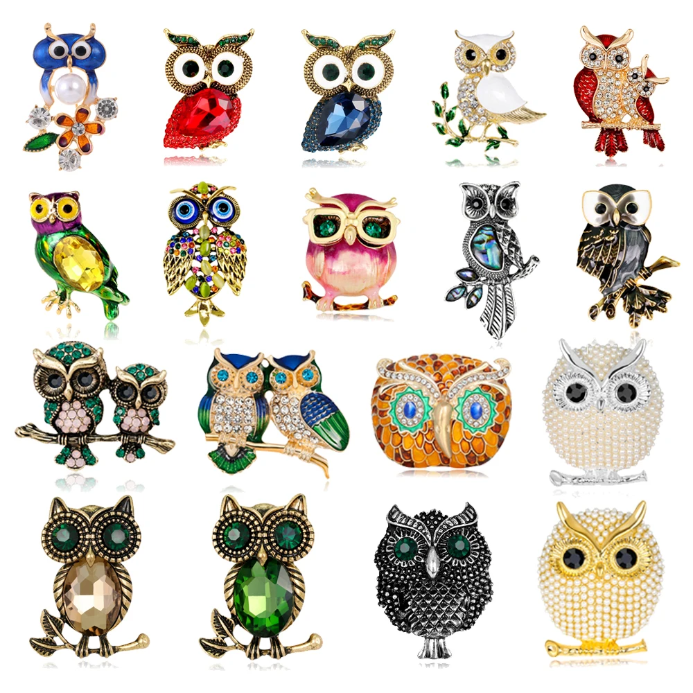 Metal animal women's brooch pin sparkling crystal decorated owl design men's brooch badge gift party everyday jewelry for friend