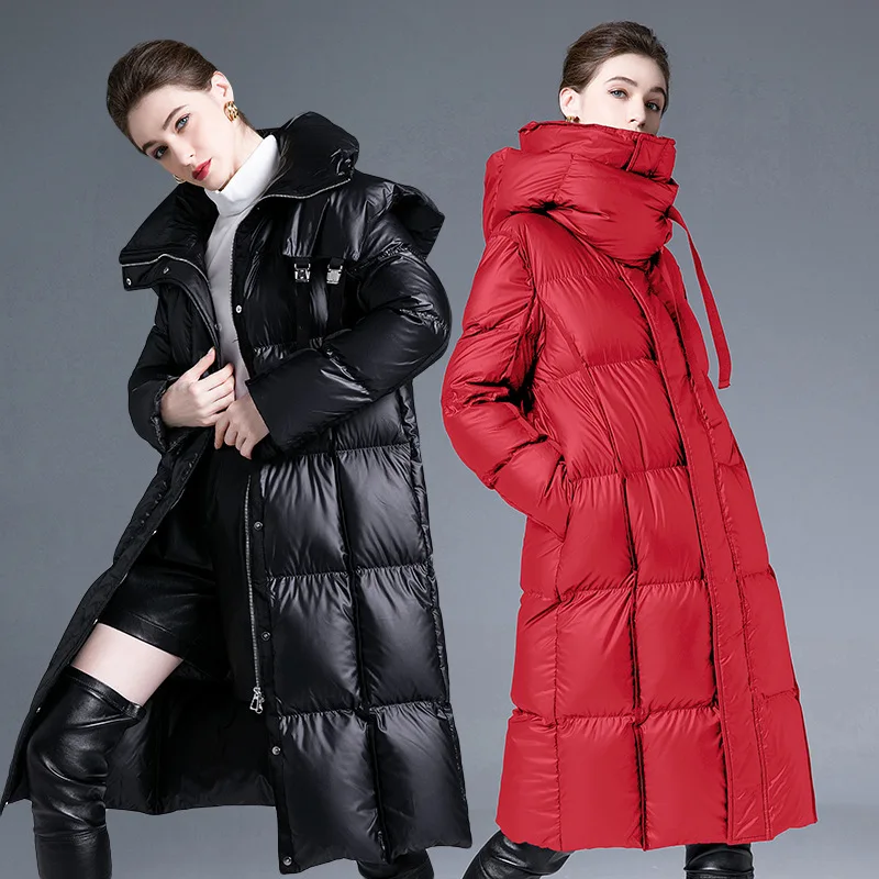 Inverno novo 90% pato branco para baixo jaqueta para mulheres mais grosso quente solto moda casaco puffer jaqueta com capuz casaco à prova de vento