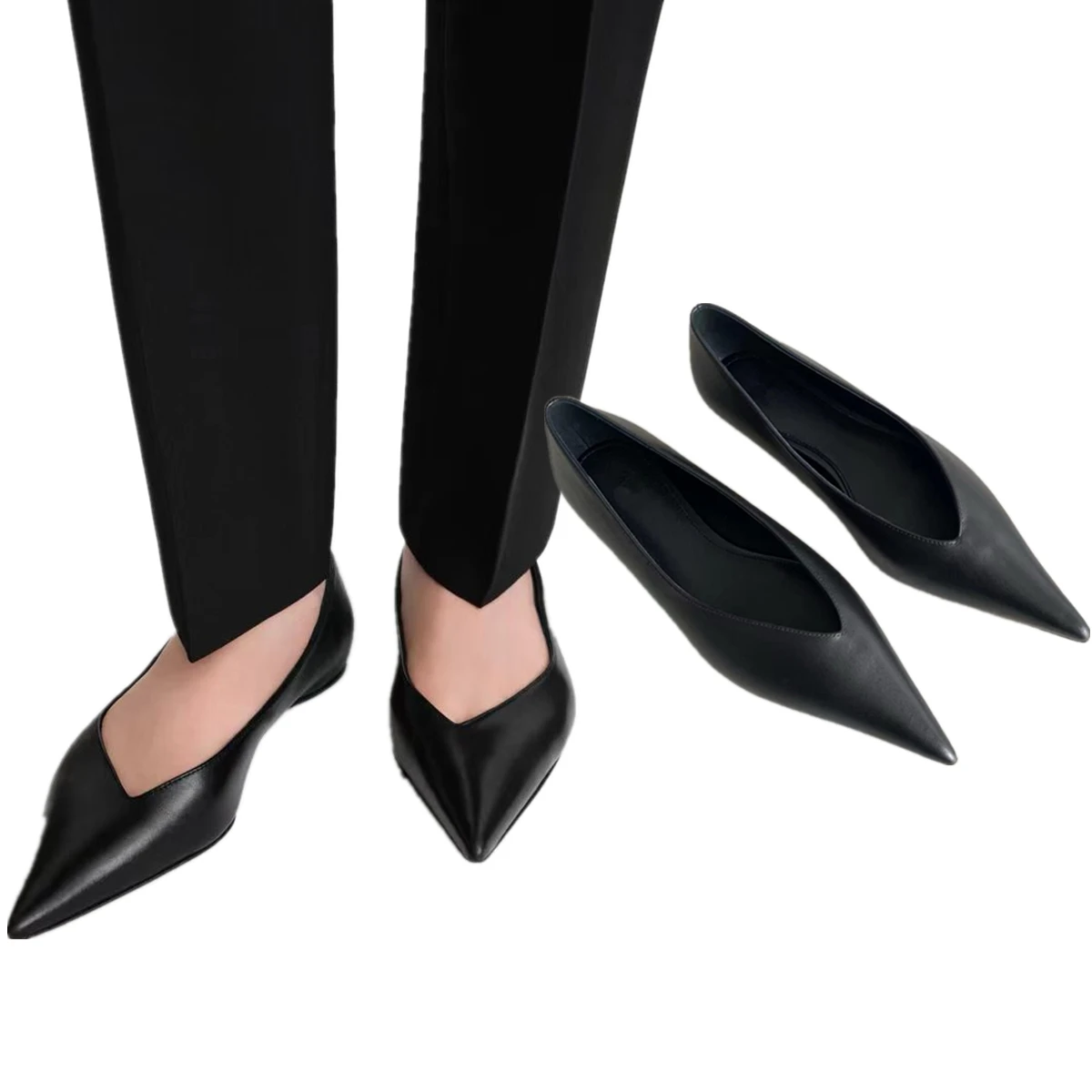 

Maxdutti Minimalist Women's Flat Shoes French Retro Pointed Elegant Commuting Casual Flat Genuine Leather Loafers Shoes Women