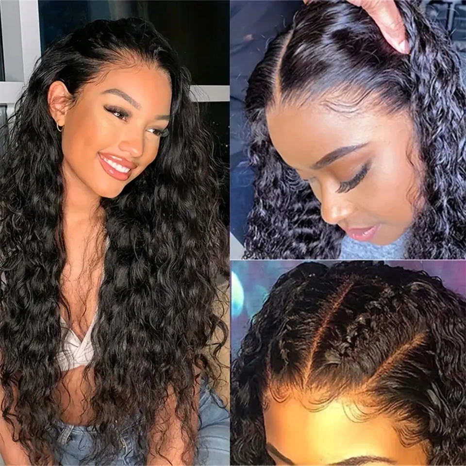 Brazilian Water Wave Bundles With Closure 3 Bundles Deep Curly Wet And Wavy Bundles With Frontal 100% Remy Human Hair Extensions