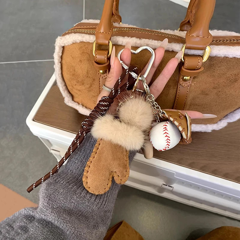 Nerz Pelz Tasche Anhänger Mini Handschuhe Nette Kawaii Süße Tasche Zubehör Multifunktionale Hochwertige Schlüsselbund Charme